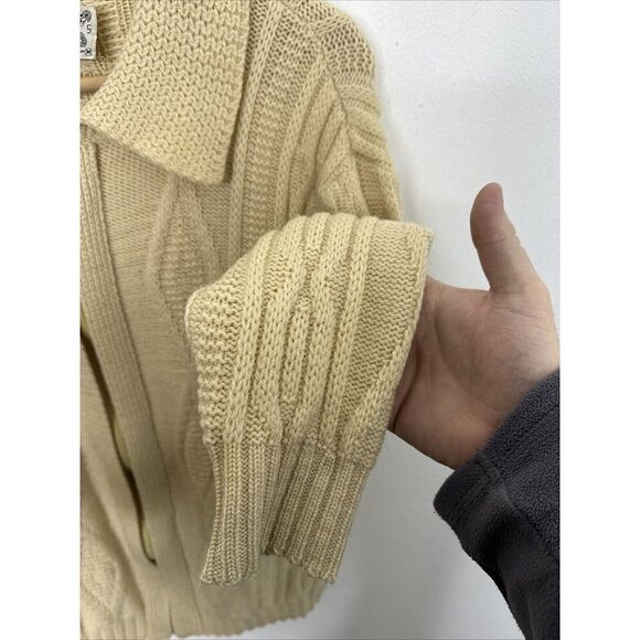 Vintage White Ram Cable Knit Woman M Wool Cardigan Zip Fisherman 70s - Picture 2 of 7